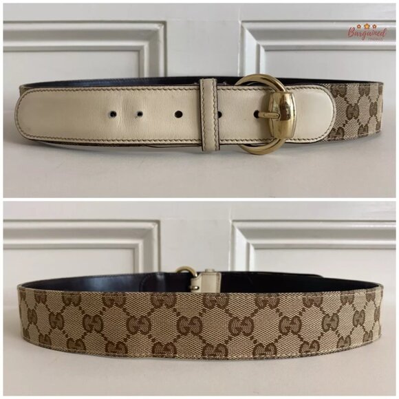 Authentic Gucci Brown Monogram Canvas Leather Gold Horsebit Ring Belt Size 90/36 - Picture 5 of 13